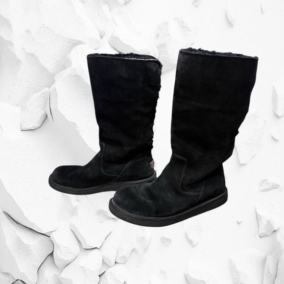 UGG Australia Shoes - UGG Australia Roseberry Black Suede Lace Up Tall‎ Winter Boots Women's Size 9